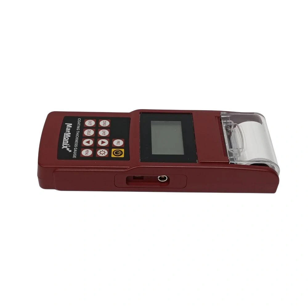 Side profile of MarMonix MHT-820-DSP coating thickness gauge with integrated thermal printer and probe socket