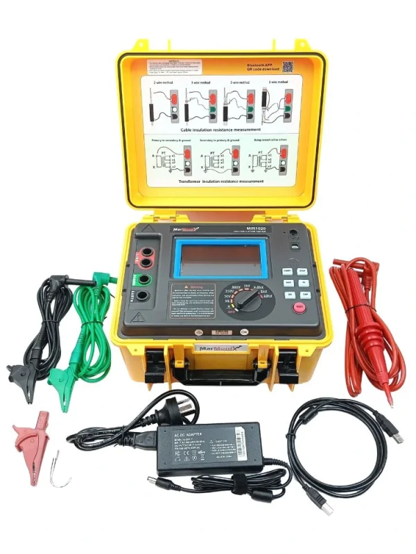 "MarMonix MIR-1020 10kV digital insulation resistance tester complete kit with high voltage test leads and charger"