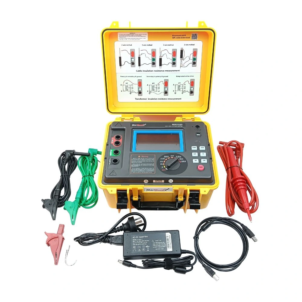 "MarMonix MIR-1020 10kV digital insulation resistance tester complete kit with high voltage test leads and charger"
