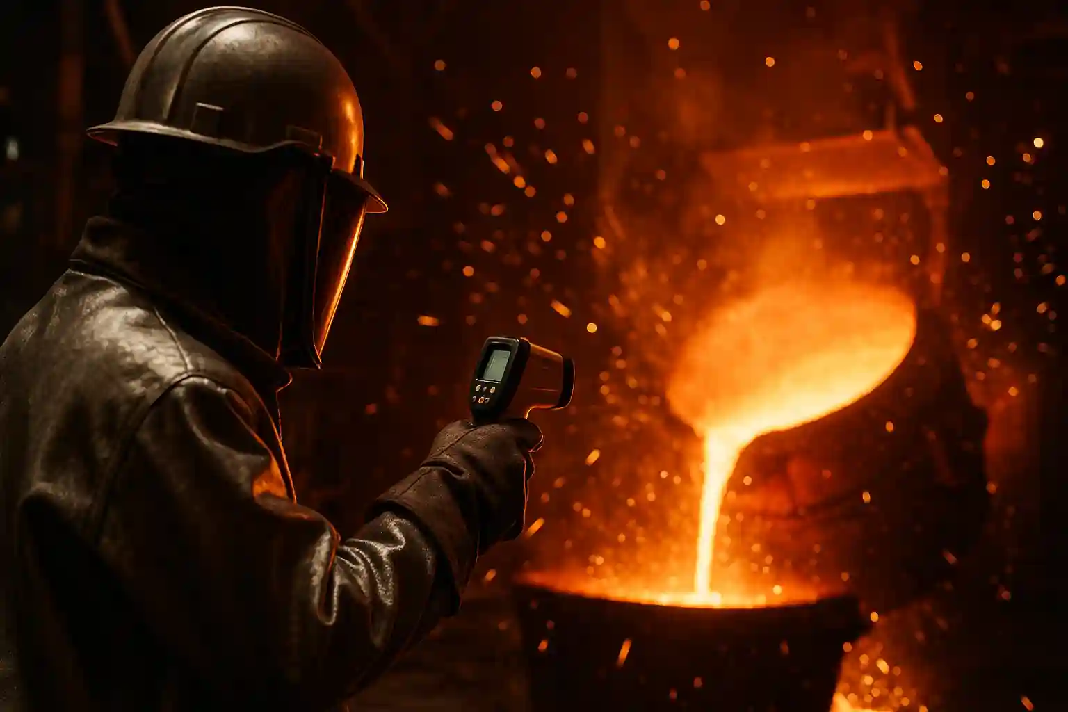 Infrared thermometer measuring furnace temperature in steel industry