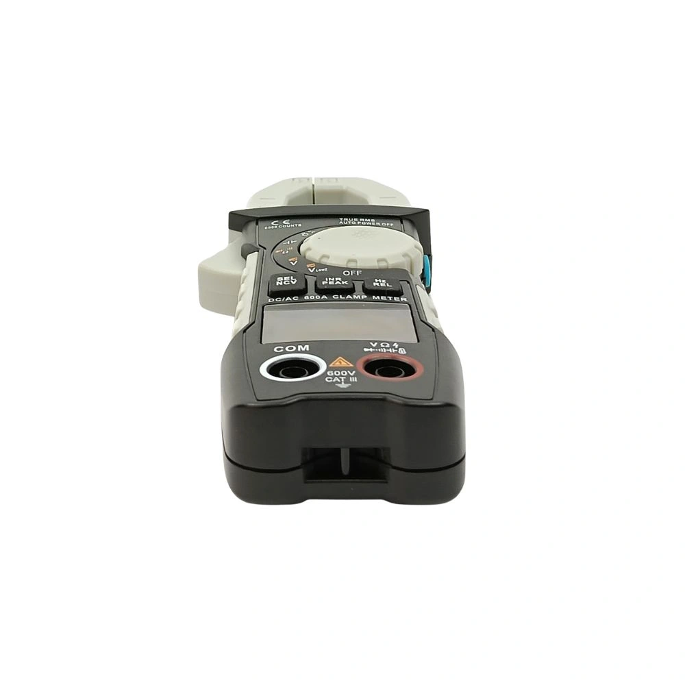 Marmonix MCA-206 clamp meter bottom view showing COM and input terminals with CAT III 600V safety rating