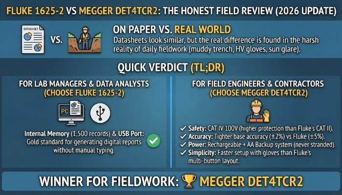 Fluke 1625-2 vs Megger DET4TCR2: The Honest Field Review (2026 Update) 4 Fluke 1625-2 vs Megger DET4TCR2: The Honest Field Review (2026 Update)