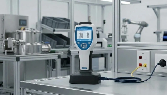 MET ONE HHPC 6+ Handheld Particle Counter Review 1 Met One Hhpc 6+ Seated In Charging Cradle Showing Usb And Ethernet Pc Connection
