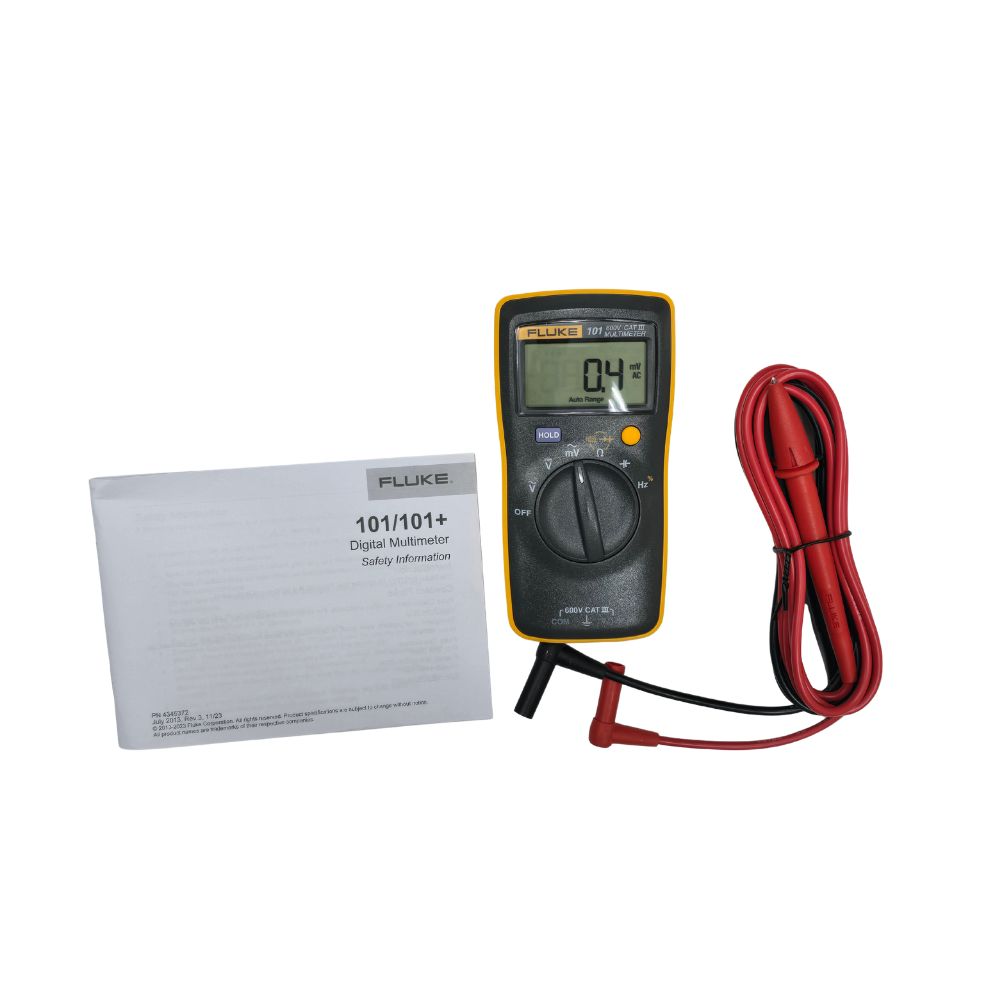 Fluke 101 Pocket Digital Multimeter kit with test leads and safety user manual