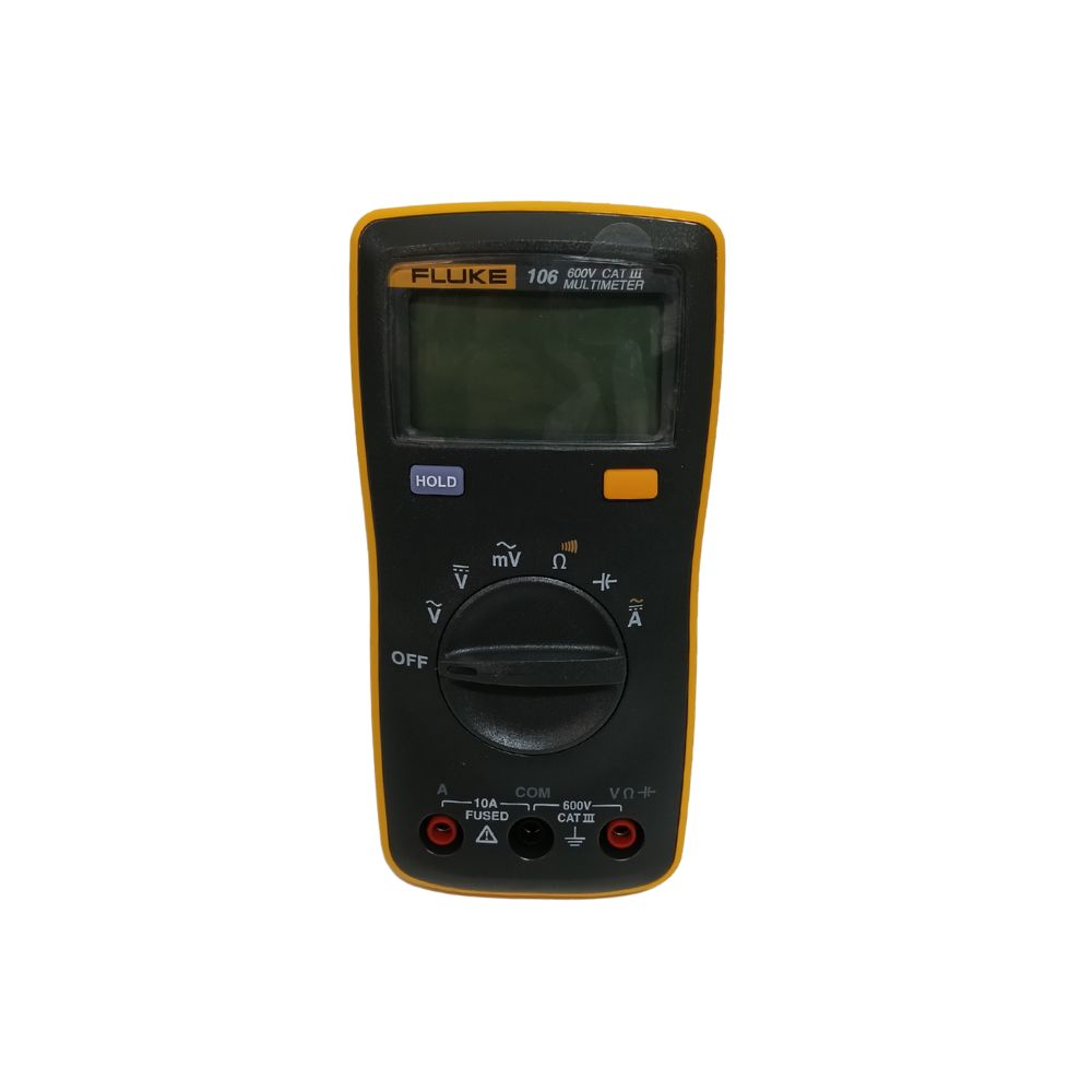 Front view of the Fluke 106 600V CAT III digital multimeter with LCD display and rotary dial