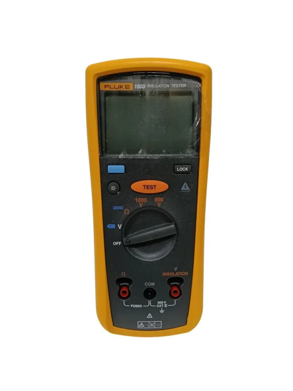Front view of Fluke 1503 Insulation Tester showing digital display and rotary dial