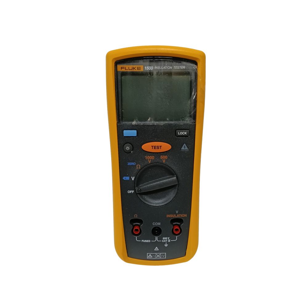 Front view of Fluke 1503 Insulation Tester showing digital display and rotary dial