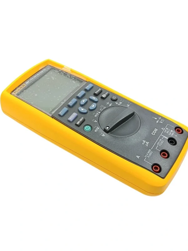 Angled view of Fluke 287 True RMS multimeter with keypad and input jacks