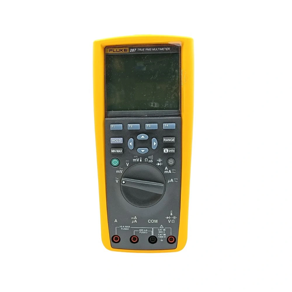 Front view of Fluke 287 True RMS logging digital multimeter with display, rotary dial and input terminals