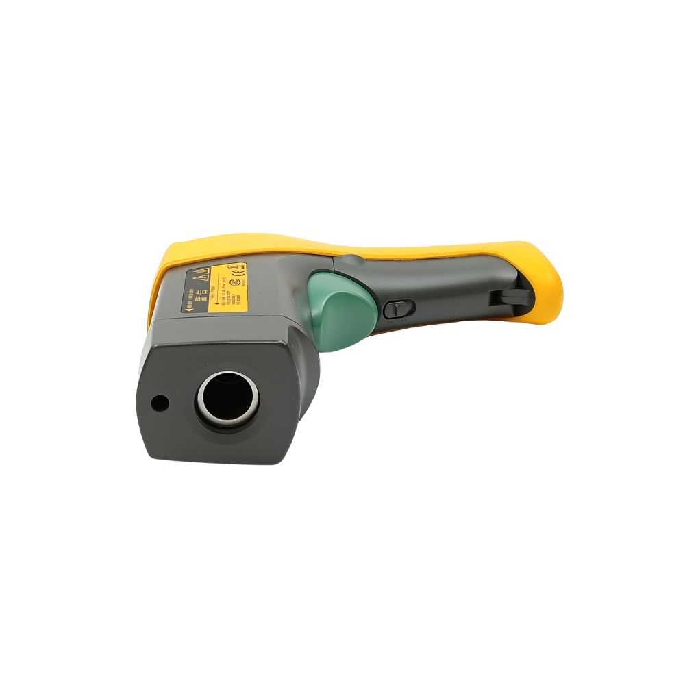 Fluke 561 IR thermometer front view showing infrared sensor lens aperture and green trigger