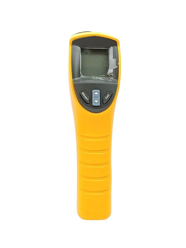 Fluke 561 HVAC infrared thermometer rear view showing backlit LCD screen and navigation buttons