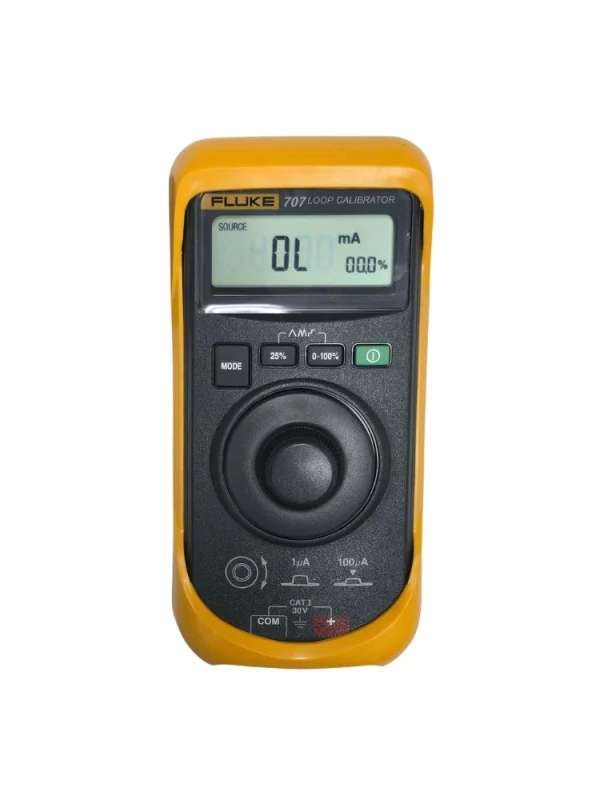 Front view of Fluke 707 Loop Calibrator with active LCD display and Quick Click knob