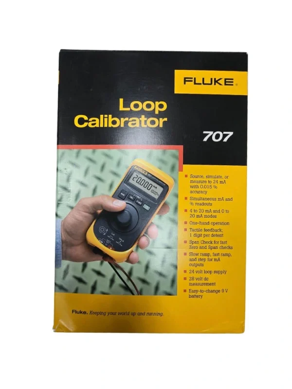 Fluke 707 Loop Calibrator original retail packaging box with specifications