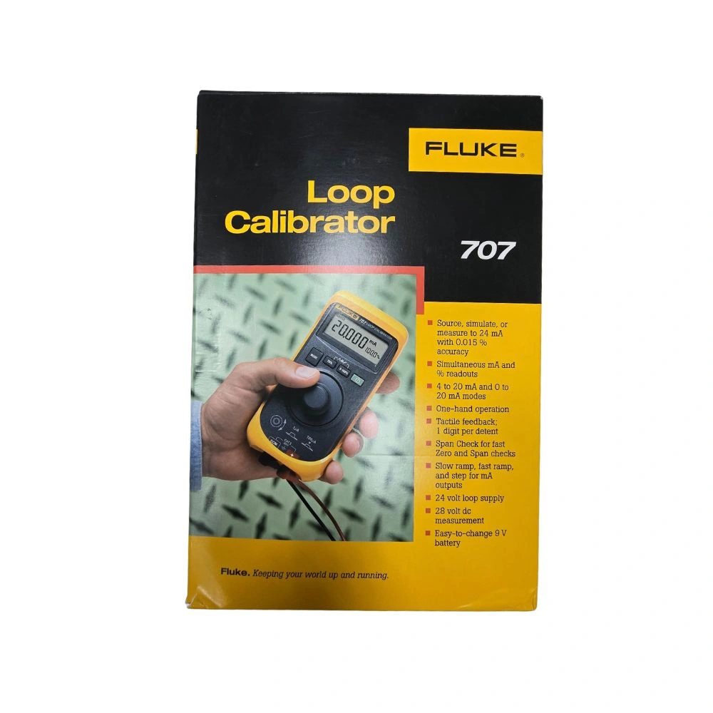 Fluke 707 Loop Calibrator original retail packaging box with specifications