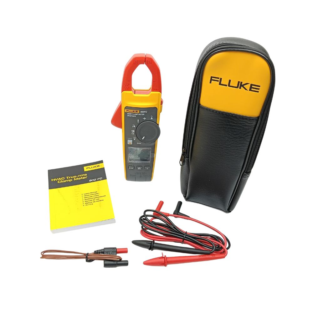 Fluke 902 FC HVAC True-RMS Clamp Meter full kit with carrying case, test leads, thermocouple and manual