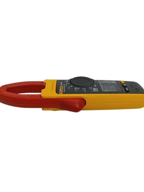 Fluke 376 FC clamp meter side profile view showing red jaw opening trigger and slim body design