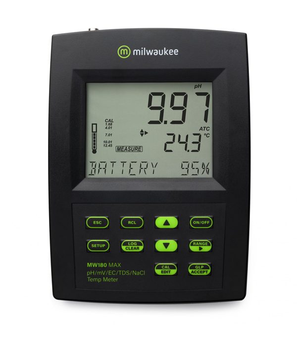 Milwaukee MW180 MAX pH/mV/EC/TDS/NaCl/Temp Bench Meter with Logging
