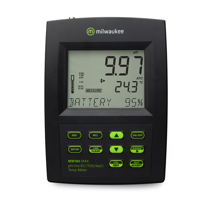 Milwaukee MW180 MAX pH/mV/EC/TDS/NaCl/Temp Bench Meter with Logging